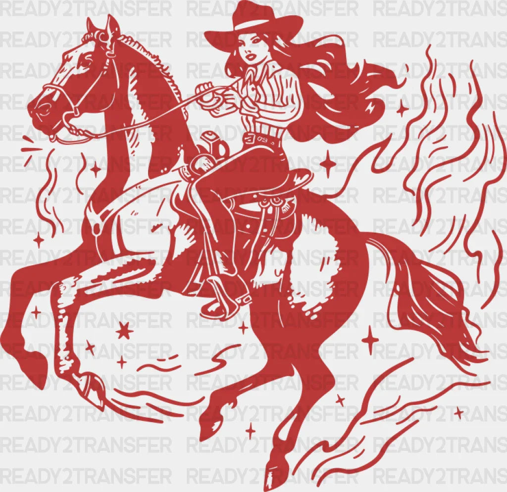 Cool Cowgirl Black And Red - Dtf Transfer Adult Unisex S & M (10’’) / Color Design (See Imaging)