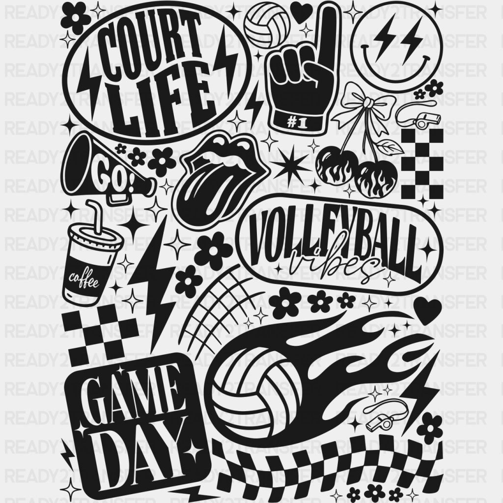 Court Life, Volleyball Vibes, Game Day - Volleyball DTF Transfers ready2transfer Dark Color Design (See Imaging)