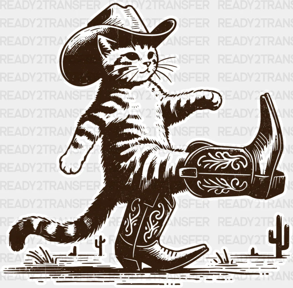 Cowboy Boots Cat - Dtf Transfer Adult Unisex S & M (10’’) / Light Color Design (See Imaging)