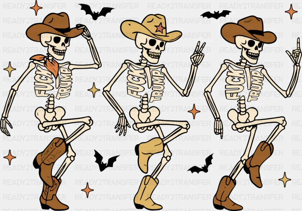 Cowboy Skeletons - Halloween DTF Transfer Adult Unisex - S & M (10’’) / Dark Color Design (See Imaging)