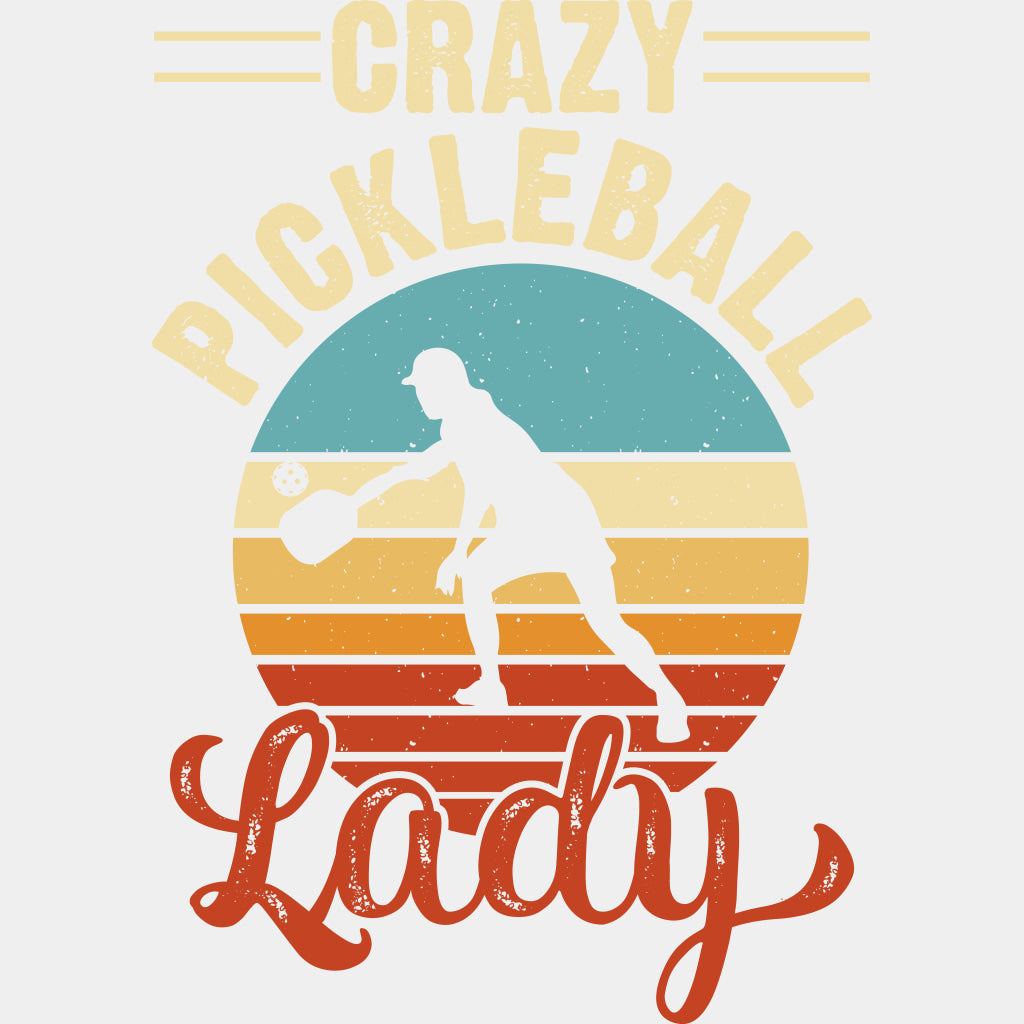 Crazy Pickleball Lady, Circle - Pickleball DTF Transfers ready2transfer Light Color Design (See Imaging)