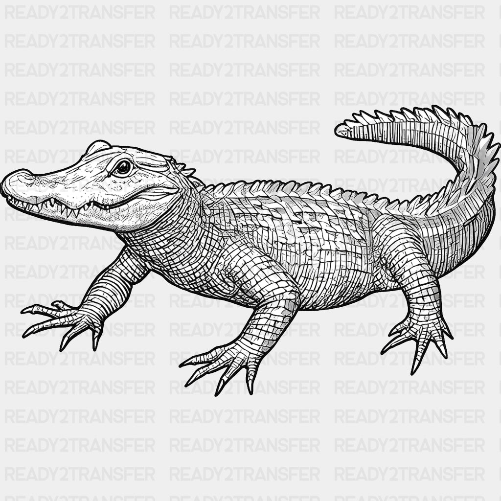 Crocodile B&W - Animals DTF Transfers - Adult Unisex - S & M (10’’) / Dark Color Design (See Imaging)