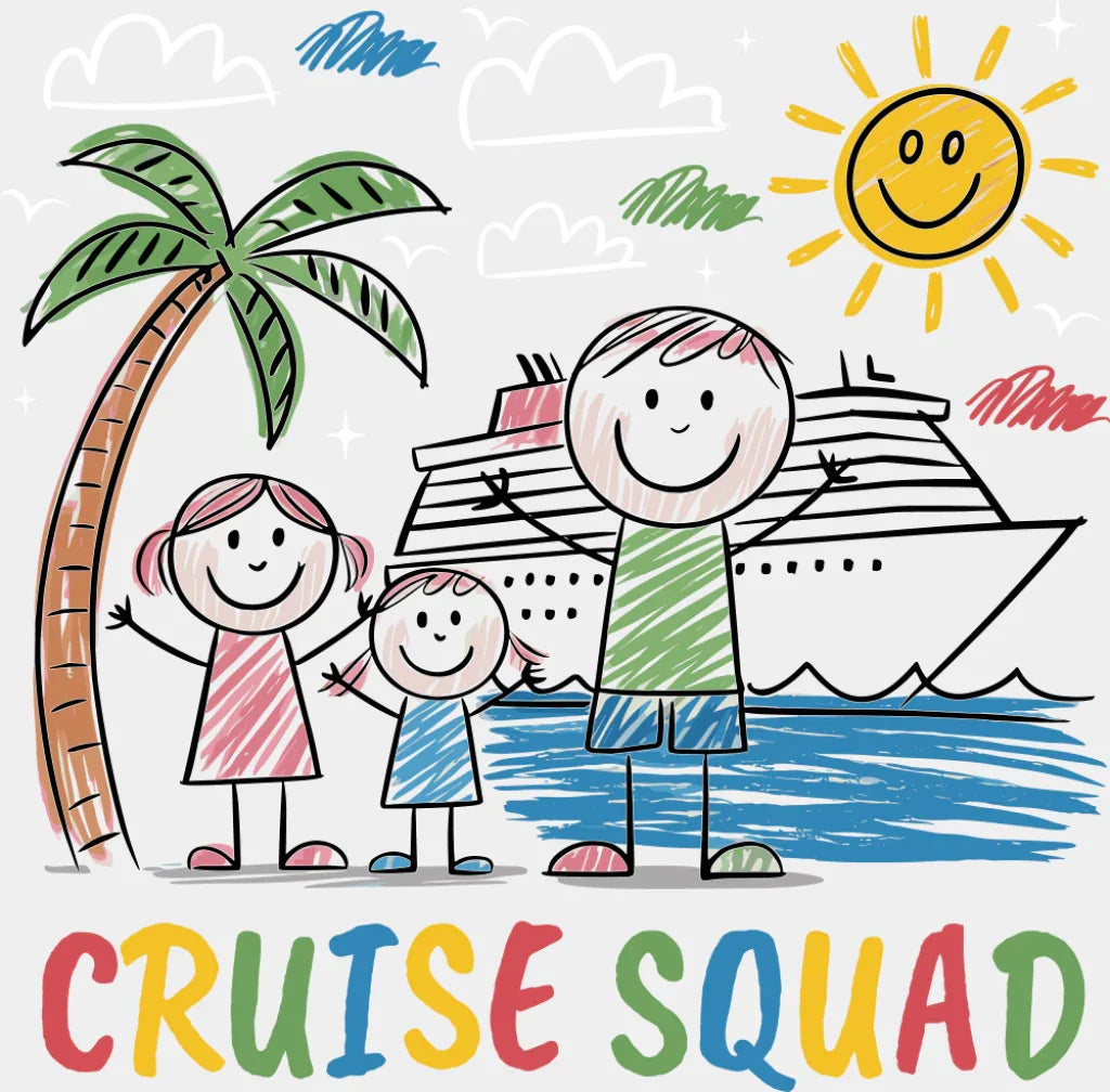 Cruise Squad Kid Drawing - Vacation DTF Transfer Adult Unisex - S & M (10’’) / Light Color Design (See Imaging)