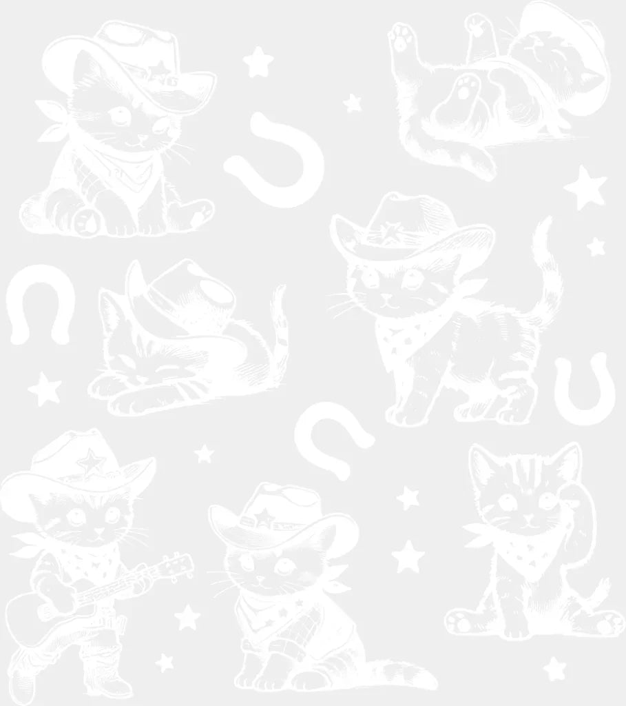 Cute Cats & Horseshoes - Rodeo DTF Transfer Adult Unisex - S & M (10’’) / Light Color Design (See Imaging)