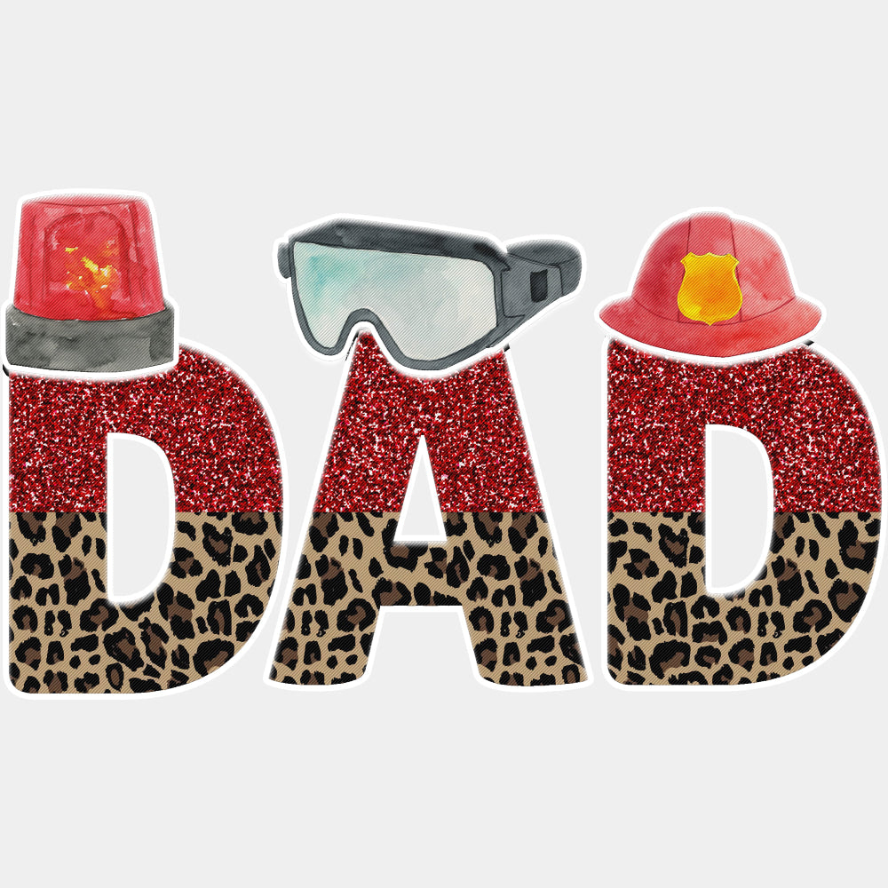 Dad, Sequin & Leopard Print - Fire Department DTF Transfers ready2transfer Light Color Design (See Imaging)