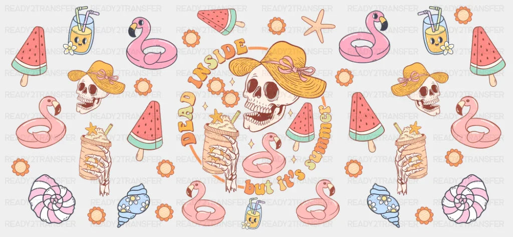 Dead Inside But It’s Summer Skeleton Design - Summer Cup Wrap UV Sticker Permanent UV DTF Decal