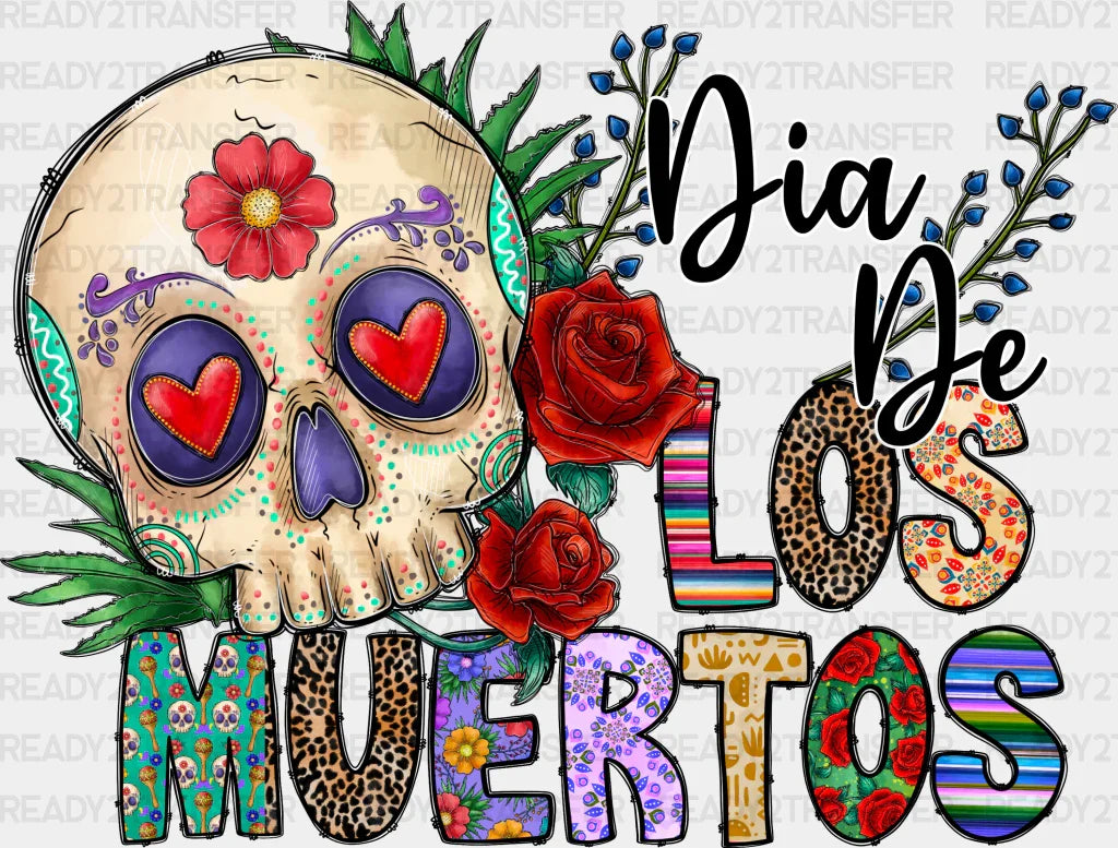 Dia De Los Muertos Heart Eye Skull - Day Of The Dead Dtf Heat Transfer