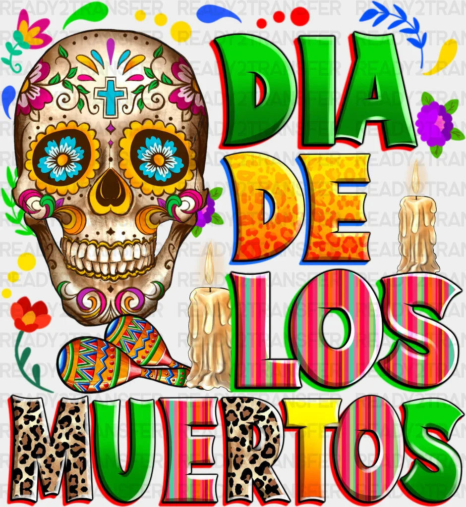 Dia De Los Muertos Skull Design - Day Of The Dead Dtf Heat Transfer