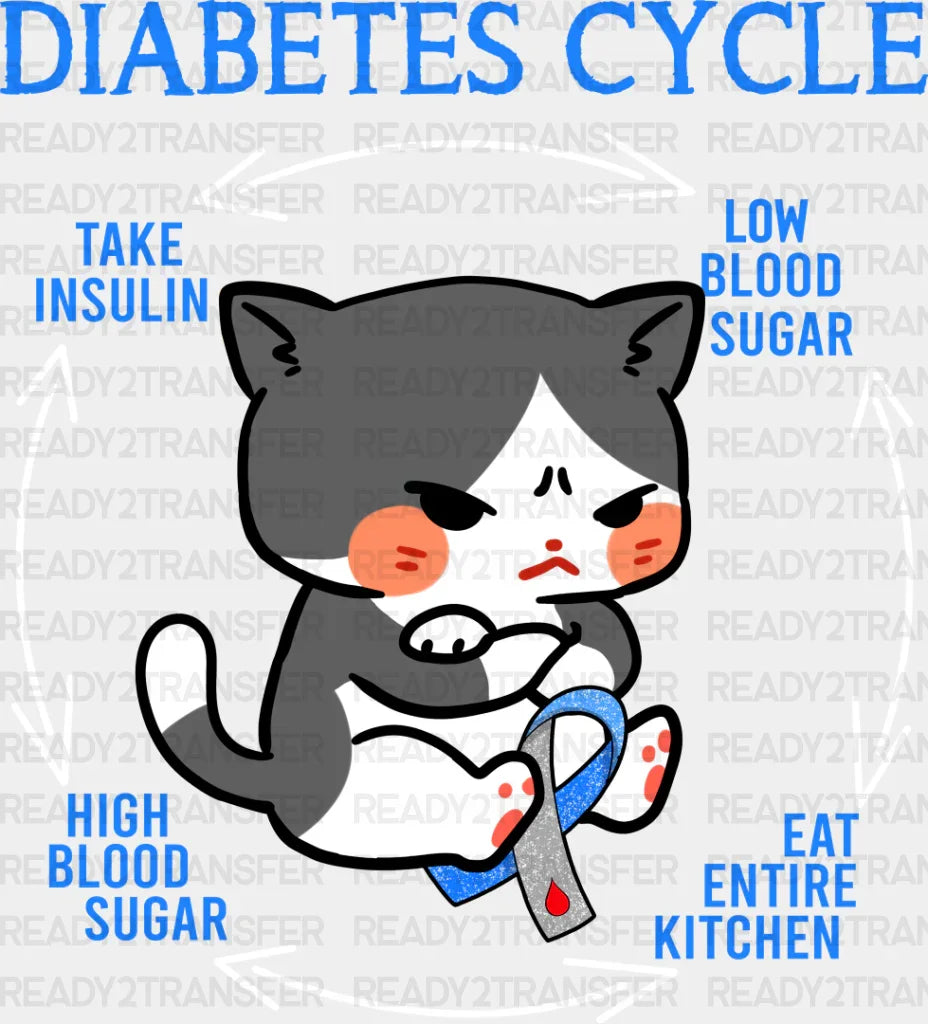 Diabetes Cycle Cat Design - Dtf Heat Transfer Adult Unisex S & M (10’’) / Light Color (See Imaging)