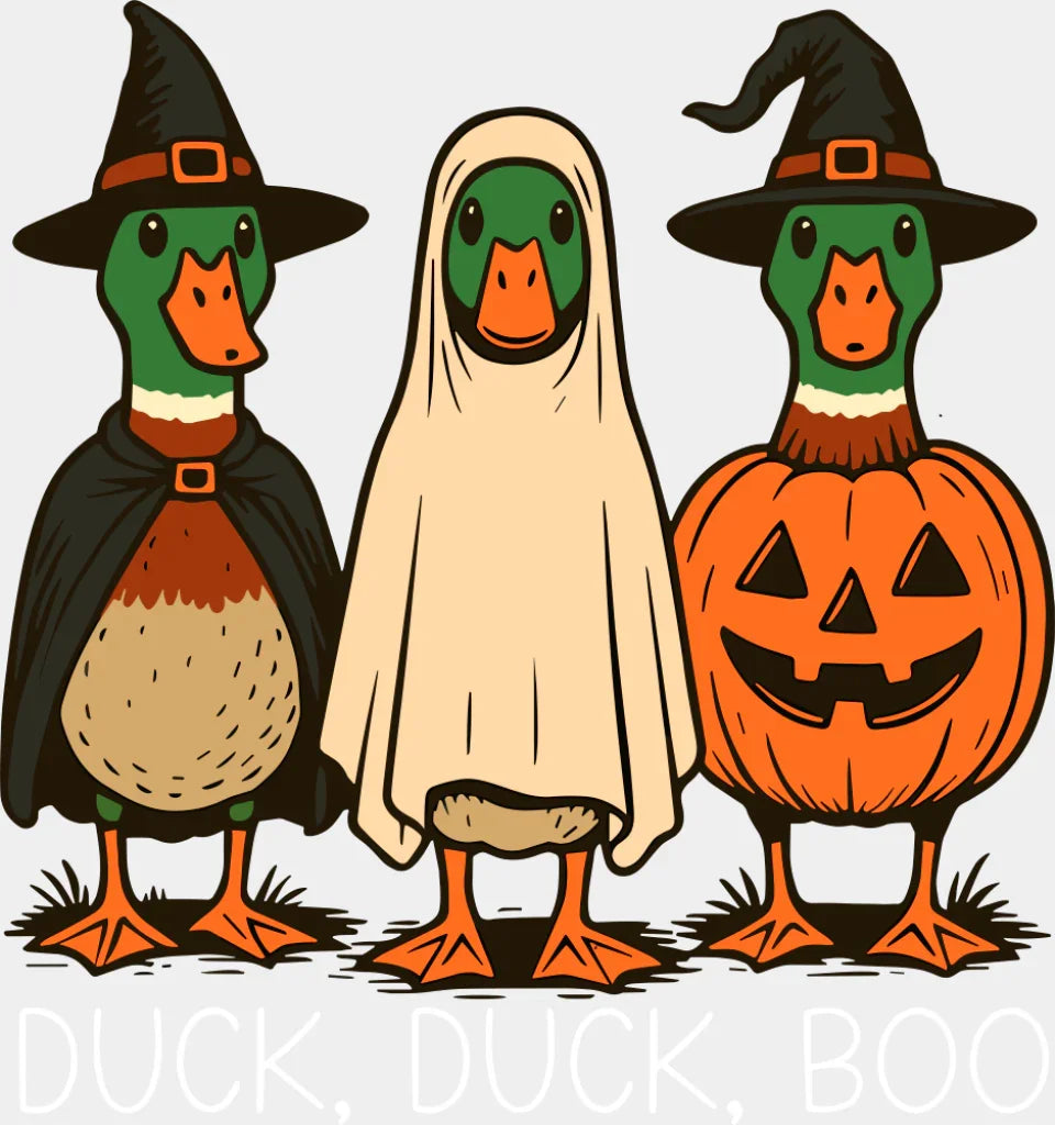 Duck Duck Boo - Halloween DTF Transfer Adult Unisex - S & M (10’’) / Light Color Design (See Imaging)