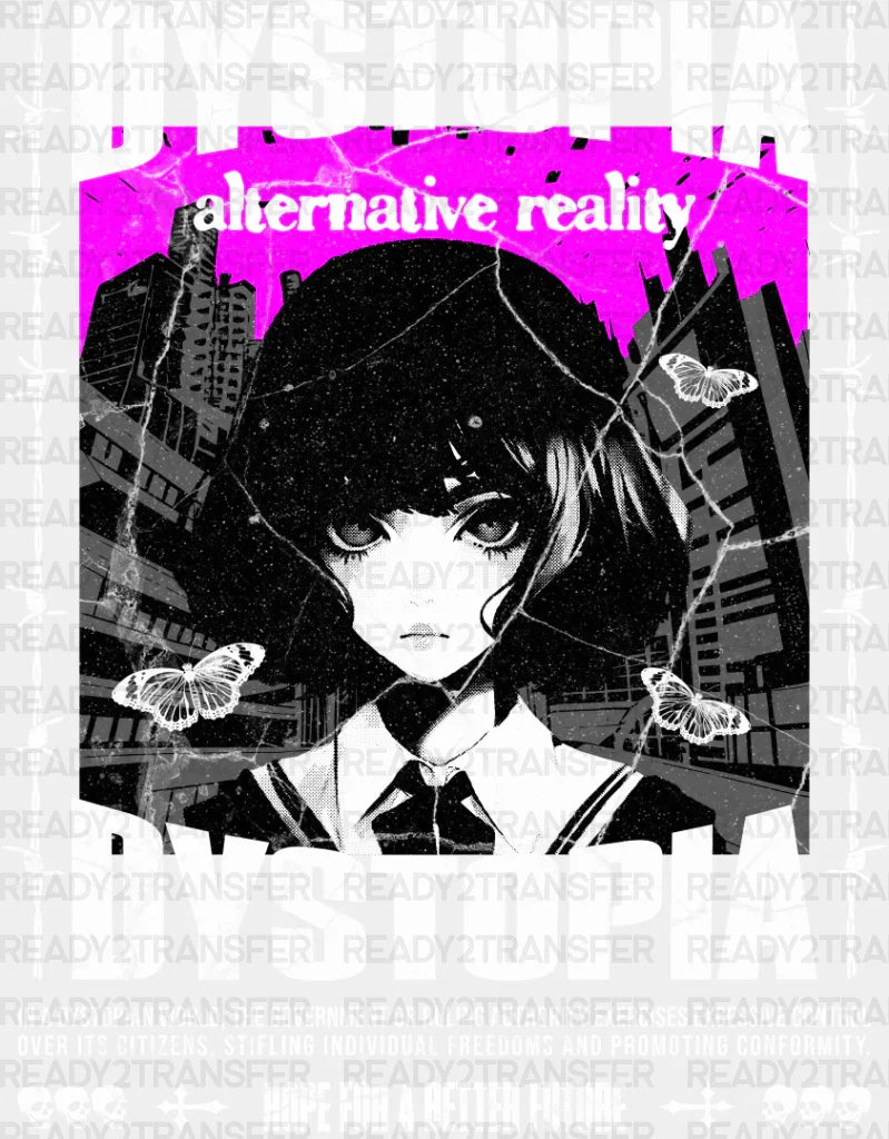 Dystopia Anime Girl - Dtf Heat Transfer Adult Unisex S & M (10ββ) / Light Color Design (See Imaging)