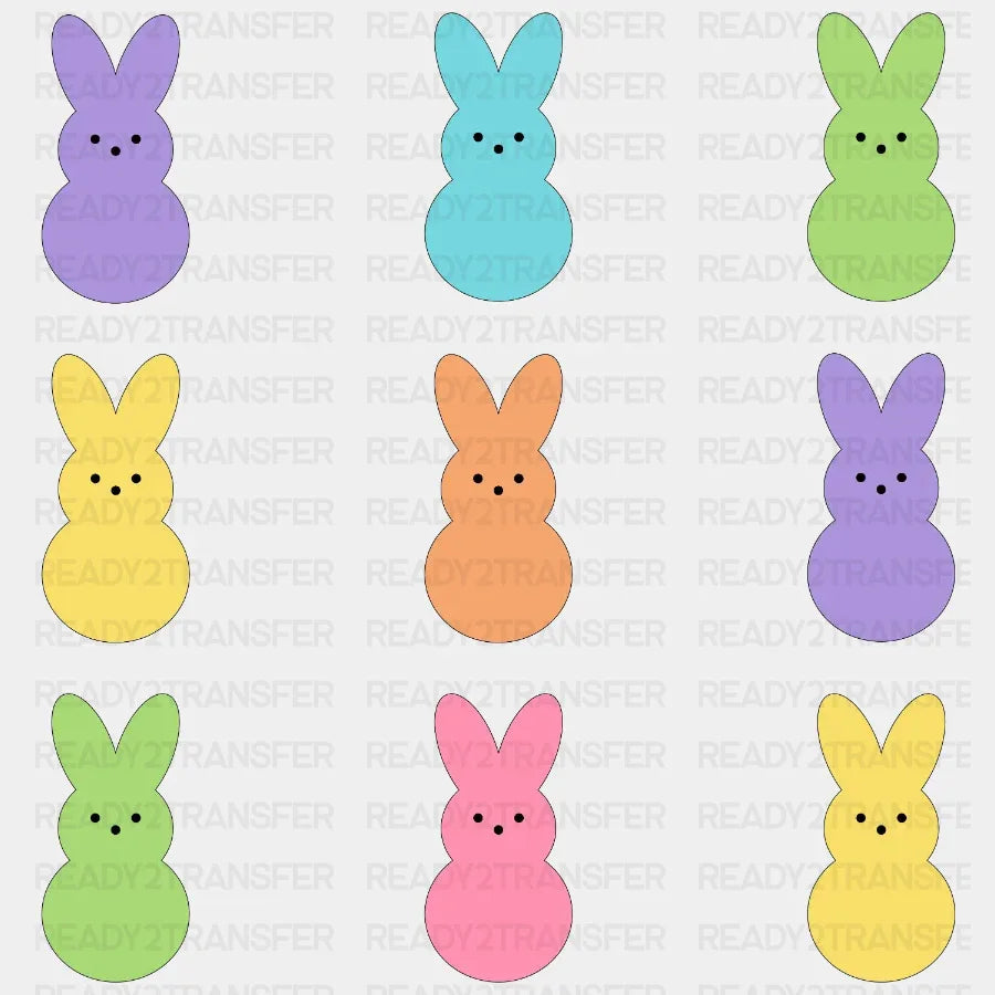 Easter Colorful Bunnies Dtf Heat Transfer Design