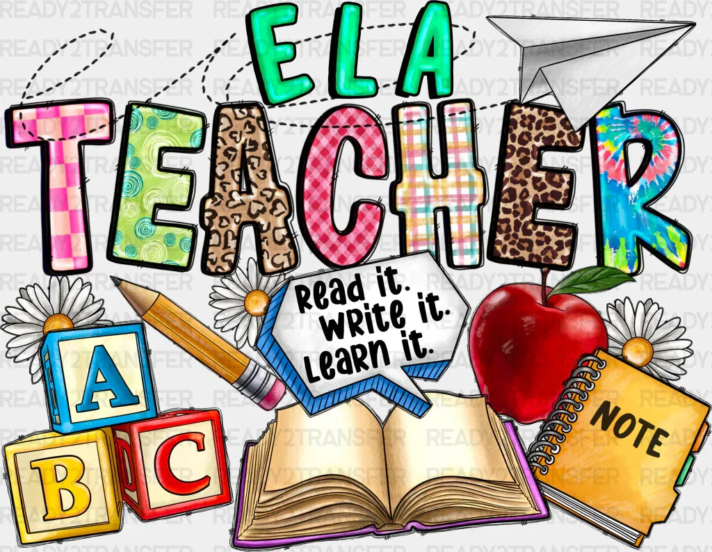 Ela Teacher Design - Teachers Dtf Heat Transfer Adult Unisex S & M (10’’) / Black