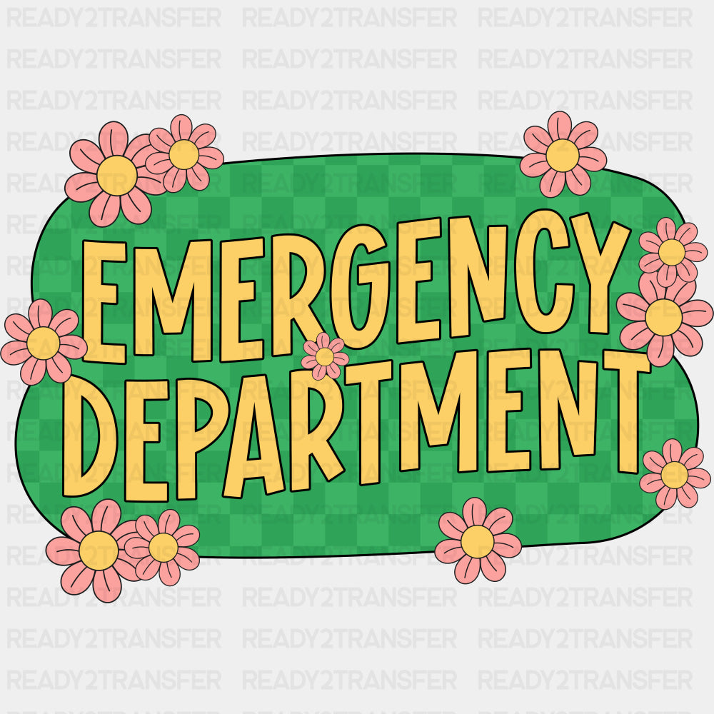 Emergency Department Pink Flowers - ER Nurse DTF Transfers ready2transfer Dark Color Design (See Imaging)