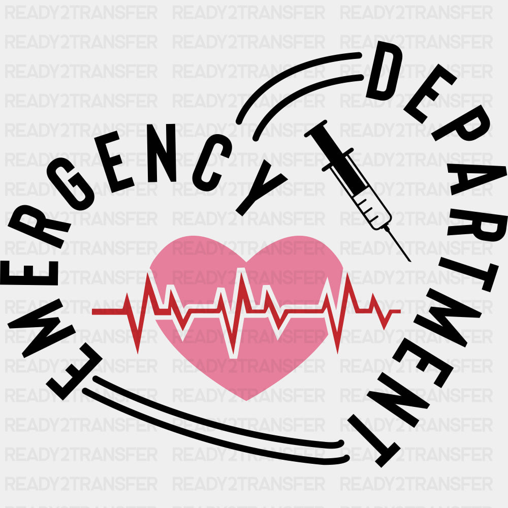 Emergency Department Pink Heart - ER Nurse DTF Transfers ready2transfer Dark Color Design (See Imaging)