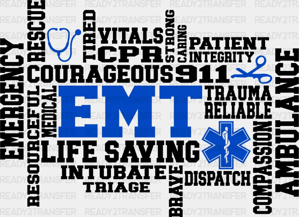 Emt Courageous Life Saving - Dtf Heat Transfer Adult Unisex S & M (10’’) / Dark Color Design