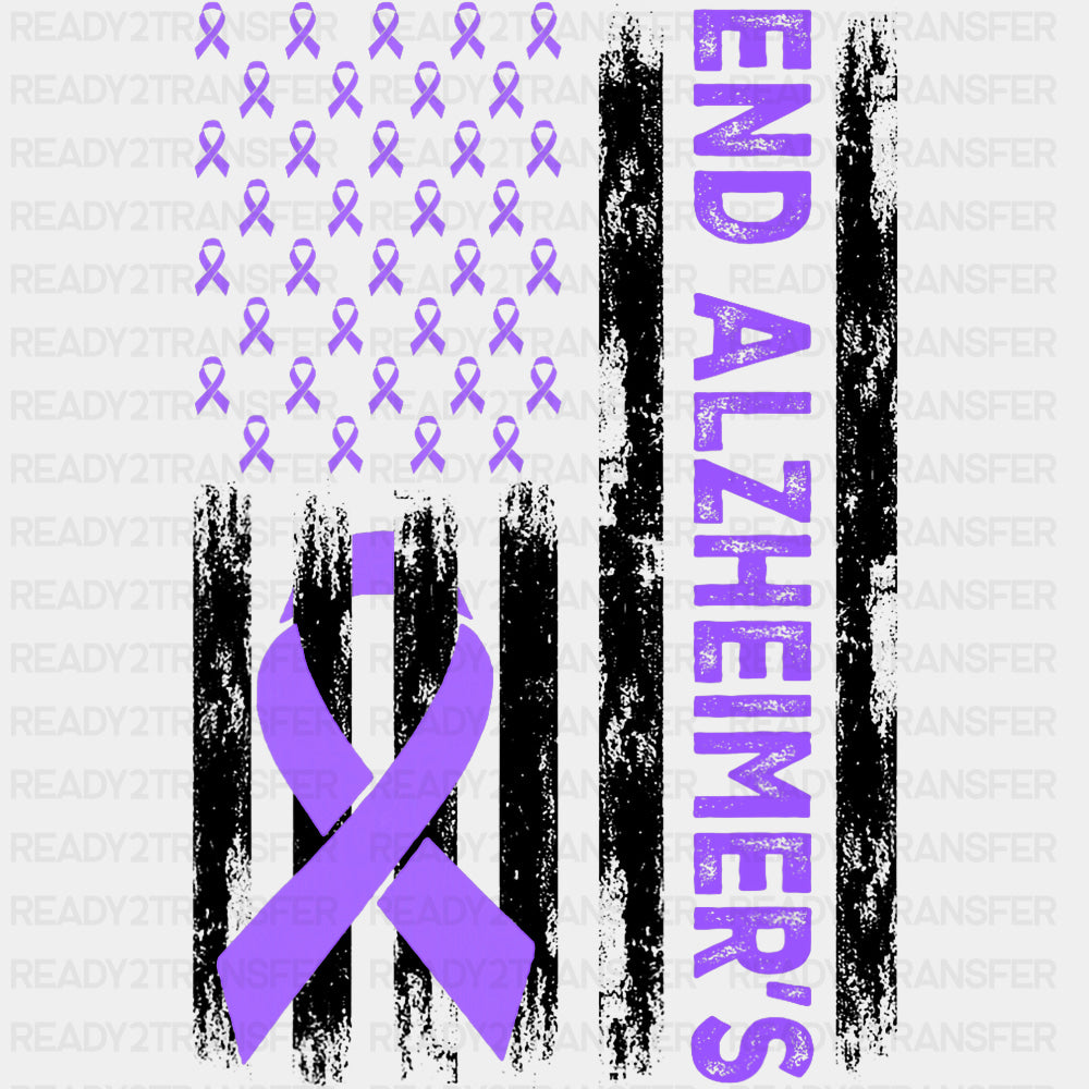 End Alzheimer's US Flag - Alzheimer's Awareness DTF Transfer ready2transfer Dark Color Design (See Imaging)