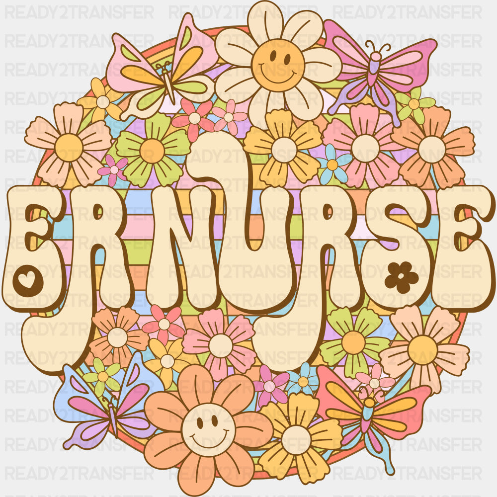 ER Nurse Flowers Retro - ER Nurse DTF Transfers ready2transfer