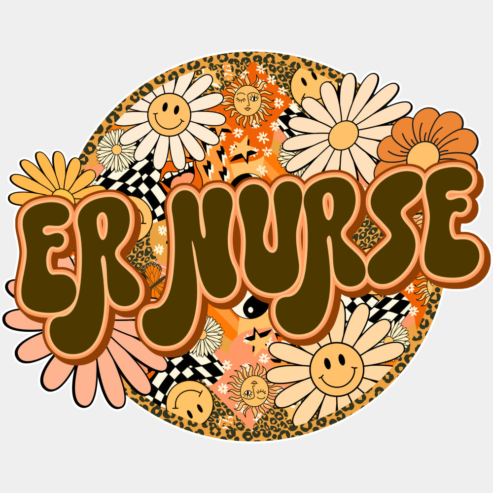 ER Nurse Retro Circular - ER Nurse DTF Transfers ready2transfer Light Color Design (See Imaging)