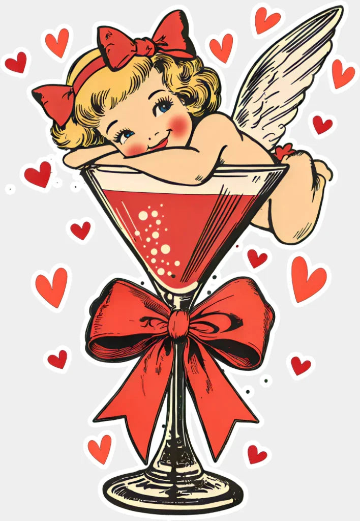 Eros Martini Glass Red Design - Valentine’s Day Dtf Transfer Adult Unisex S & M (10’’) /