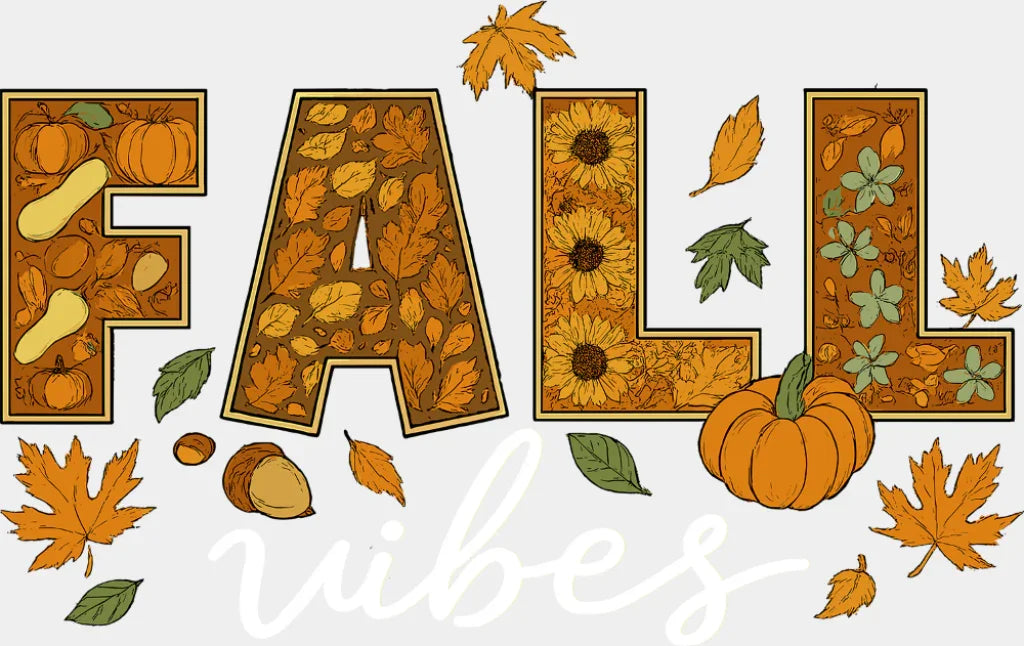 Fall Vibes Fall DTF Transfer Adult Unisex S & M (10’’) / Light Color Design (See Imaging)