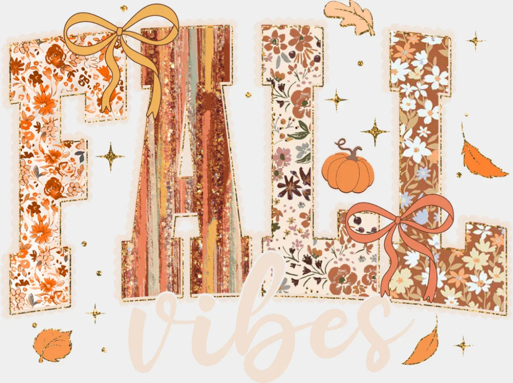Fall Vibes - Fall DTF Transfer Adult Unisex - S & M (10’’) / Light Color Design (See Imaging)