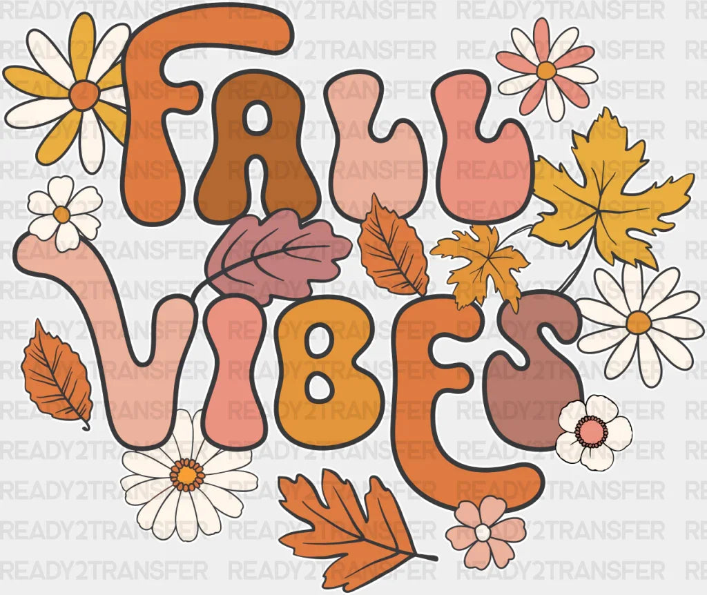 Fall Vibes Flowers And Leaves - Dtf Transfer Adult Unisex S & M (10’’) / Light Color Design