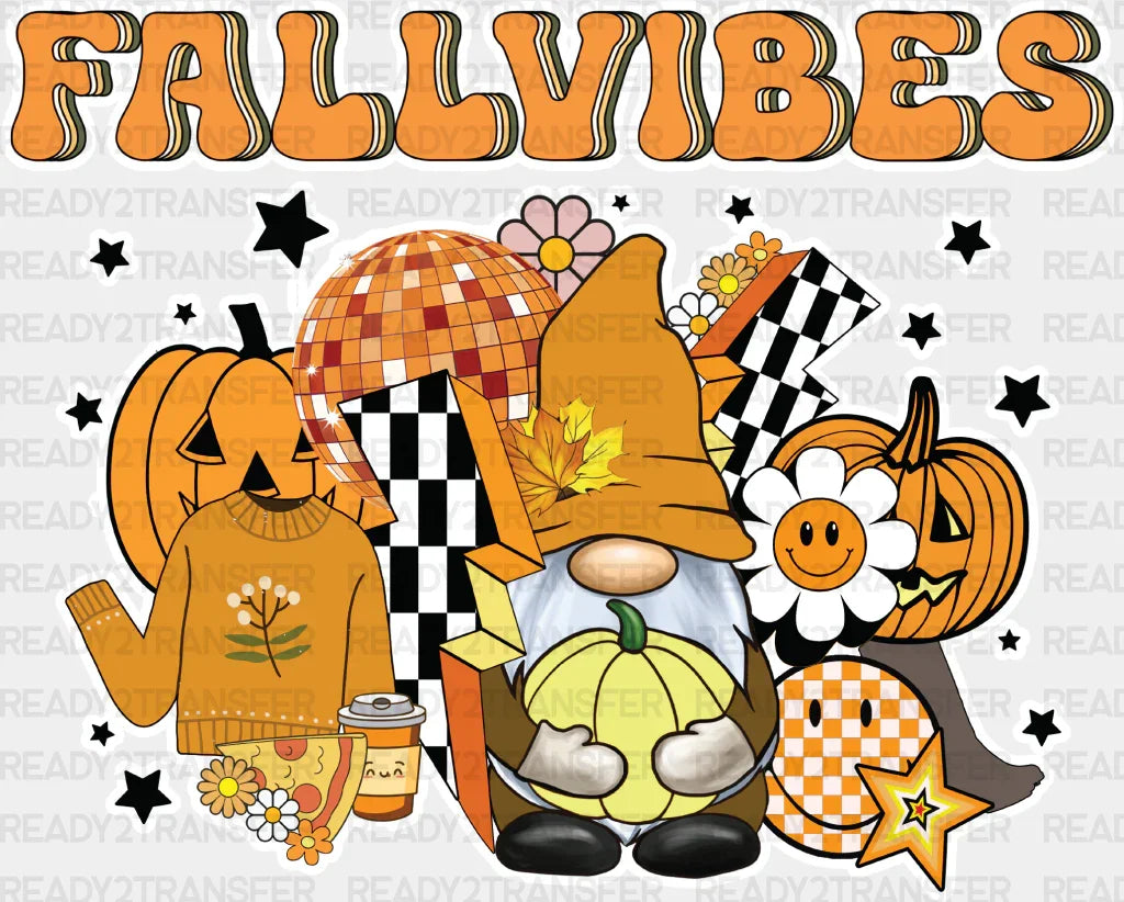 Fall Vibes Gnomes Pumpkins Stars - Dtf Transfer Adult Unisex S & M (10’’) / Light Color Design