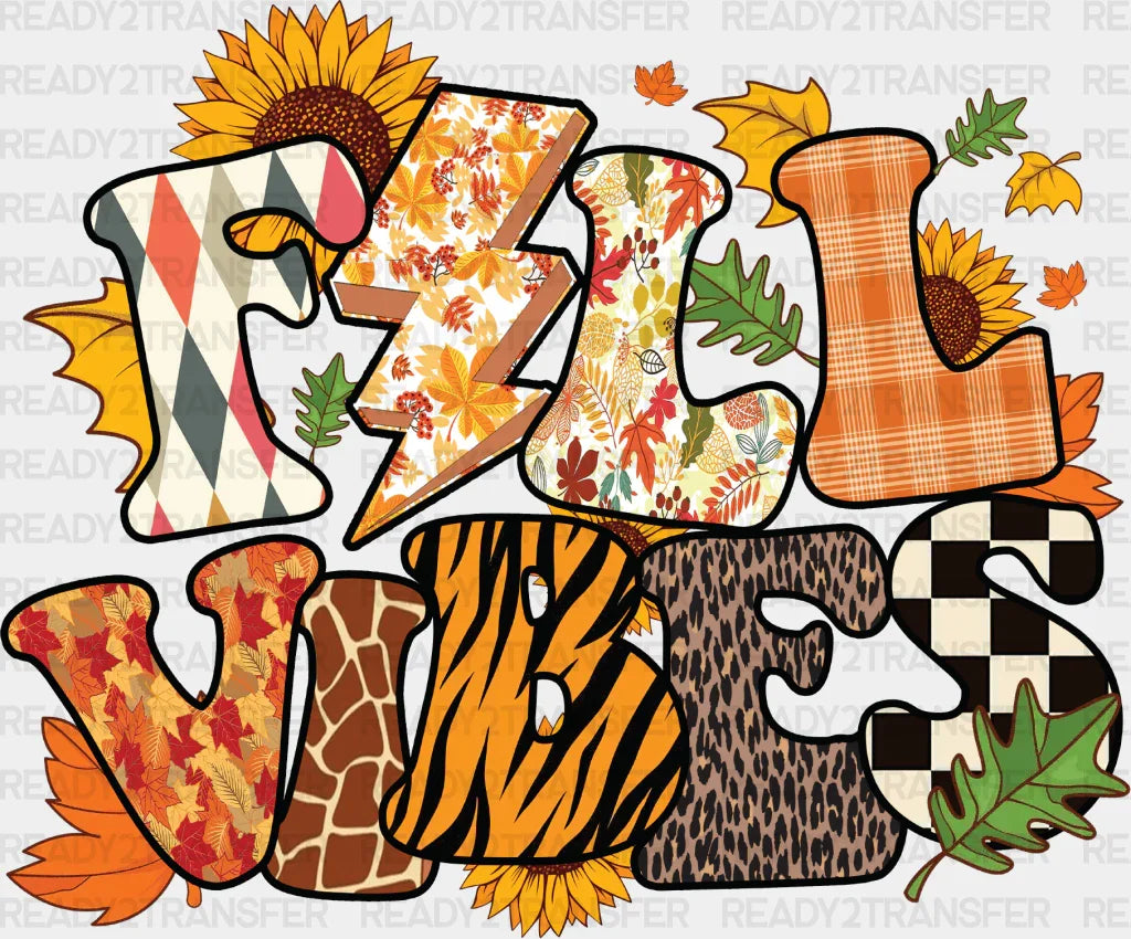 Fall Vibes Sunflower Design - Dtf Transfer Adult Unisex S & M (10’’) / Dark Color (See Imaging)