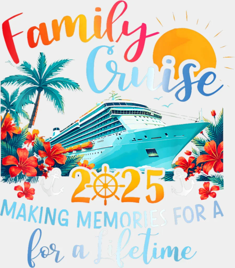 Family Cruise 2025 Red Flowers - Vacation DTF Transfer Adult Unisex - S & M (10’’) / Light Color Design (See Imaging)