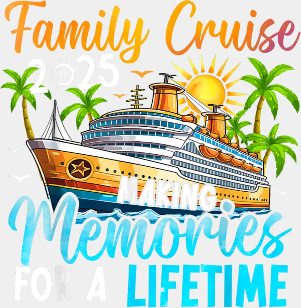 Family Cruise 2025 Trees And Sunset - Vacation DTF Transfer Adult Unisex - S & M (10’’) / Light Color Design (See