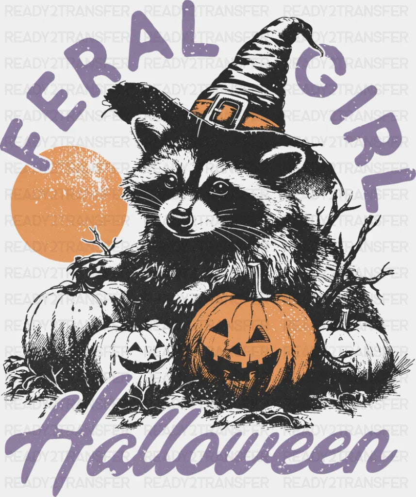 Feral Girl Halloween Raccoon - Halloween DTF Transfer ready2transfer Dark Color Design (See Imaging)