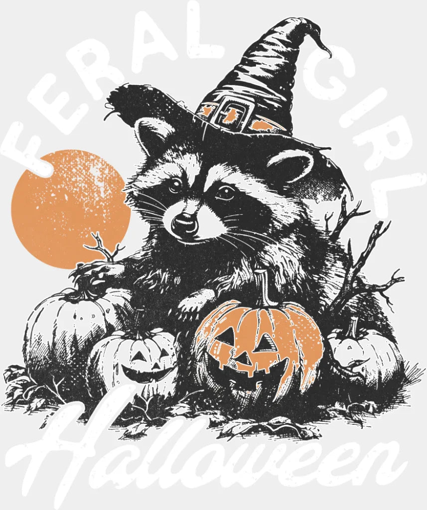 Feral Girl Halloween Raccoon - Halloween DTF Transfer ready2transfer Light Color Design (See Imaging)