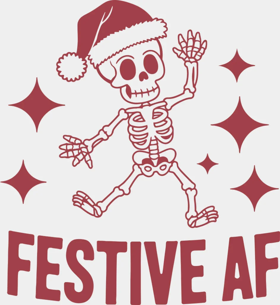 Festive AF - Christmas DTF Transfer Adult Unisex - S & M (10’’) / Red Color Design (See Imaging)