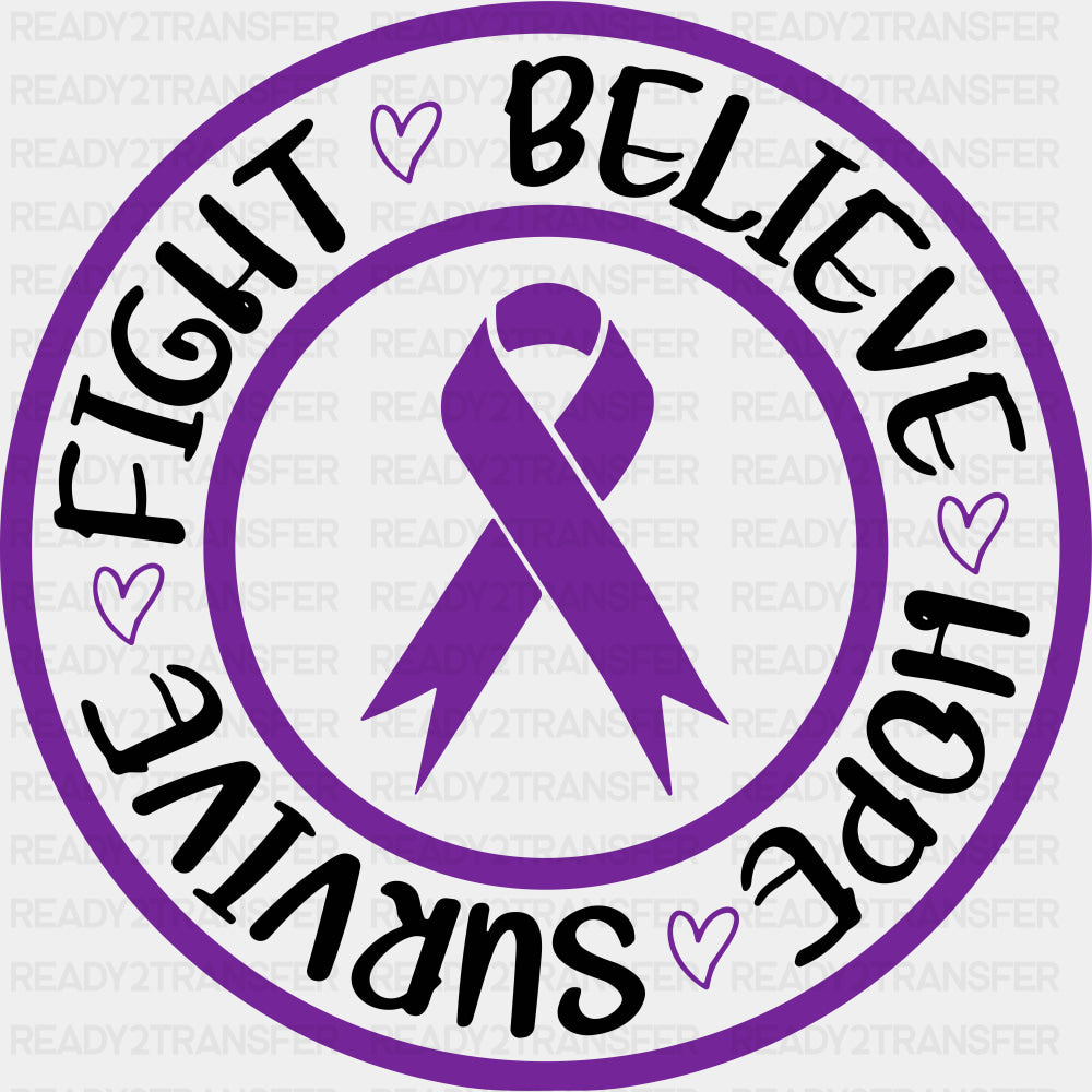 Fight Believe Hope Survive - Hodgkin’s Lymphoma Cancer DTF Transfers - Adult Unisex - S & M (10’’) / Dark Color Design