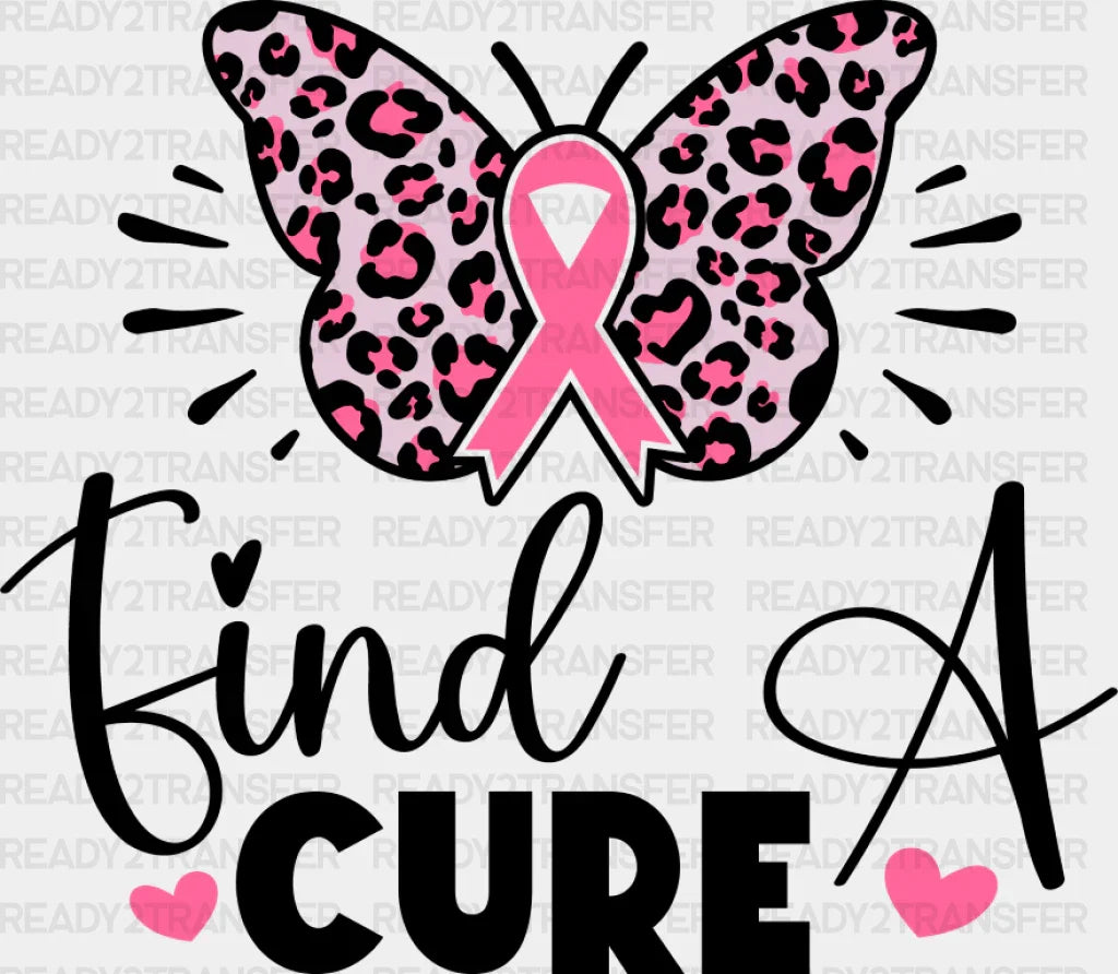Find A Cure Butterfly Ribbon Heart - Cancer Dtf Transfer Adult Unisex S & M (10’’) / Dark Color