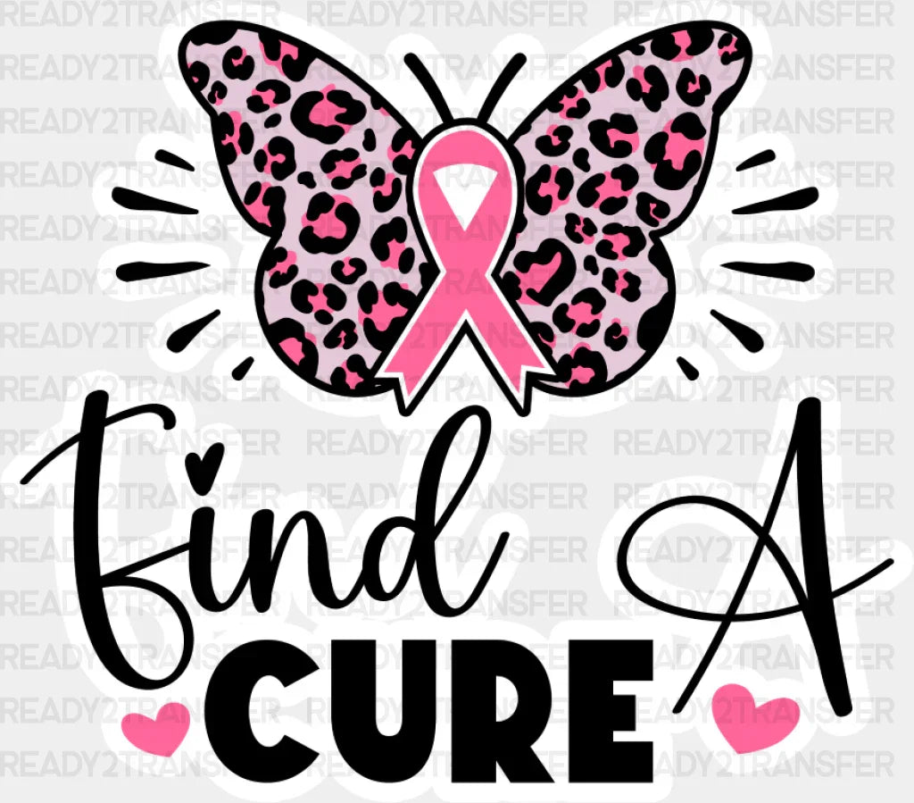 Find A Cure Butterfly Ribbon Heart - Cancer Dtf Transfer Adult Unisex S & M (10’’) / Light