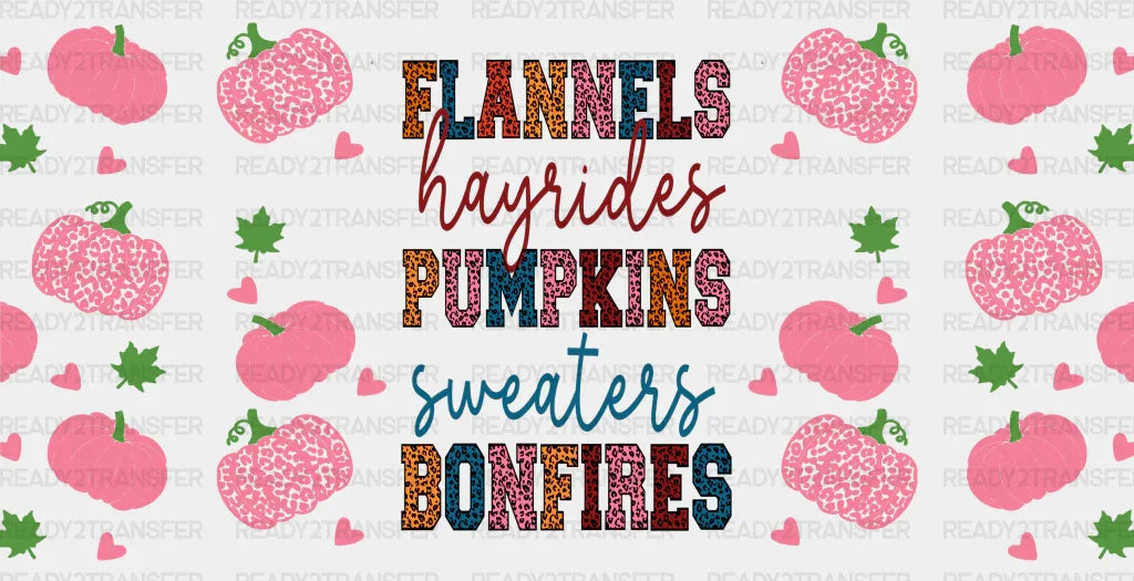 Flannels Hayrides Pumpkins - Fall Cup Wrap Uv Sticker Permanent Dtf Decal