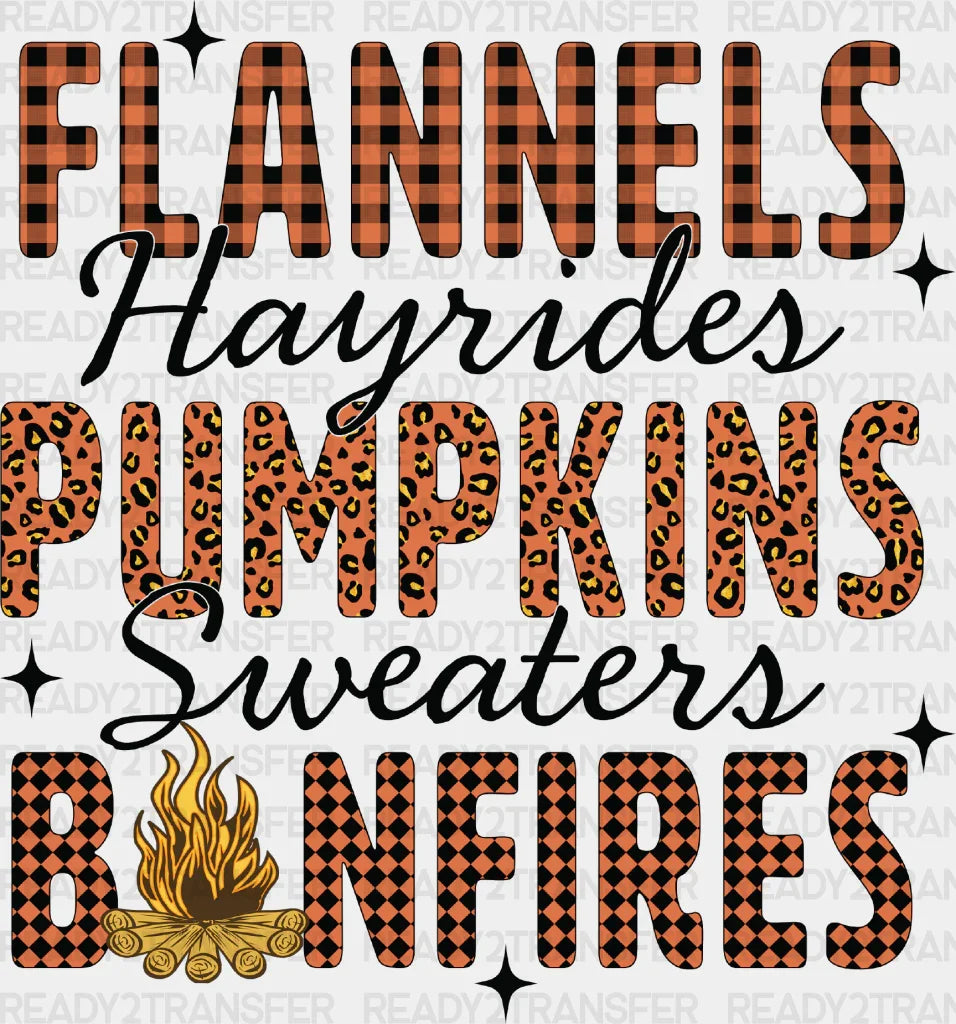 Flannels Pumpkins Bonfires - Fall Dtf Transfer Adult Unisex S & M (10’’) / Dark Color Design