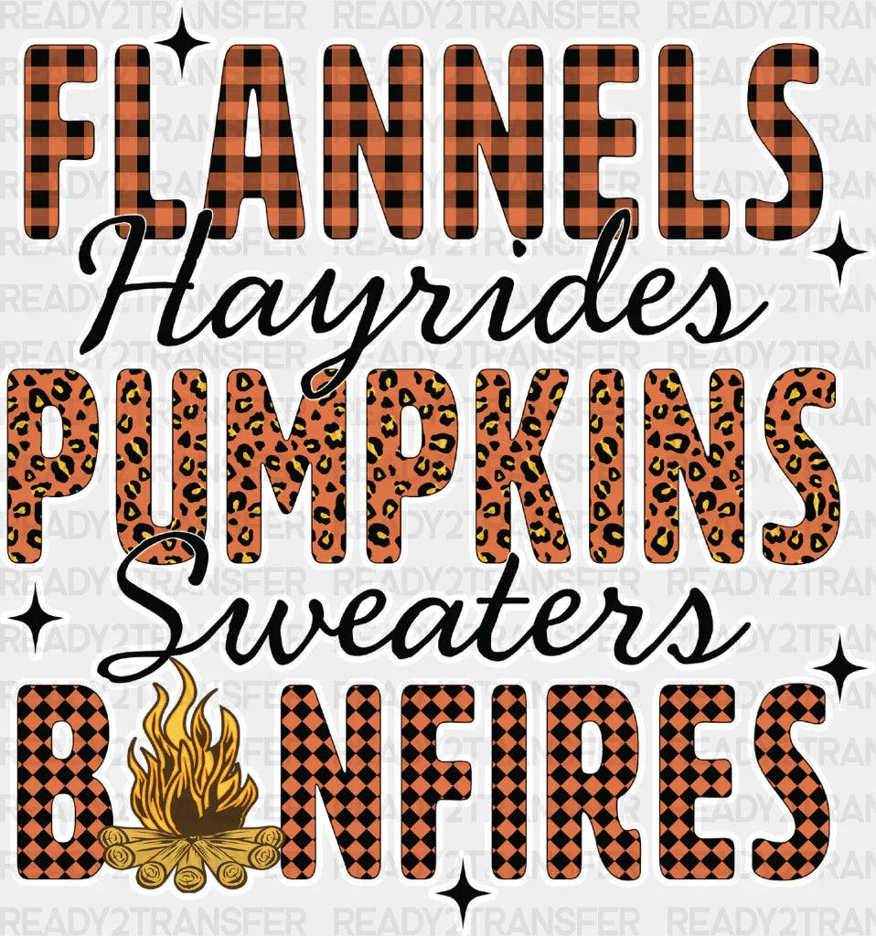 Flannels Pumpkins Bonfires - Fall Dtf Transfer Adult Unisex S & M (10’’) / Light Color Design