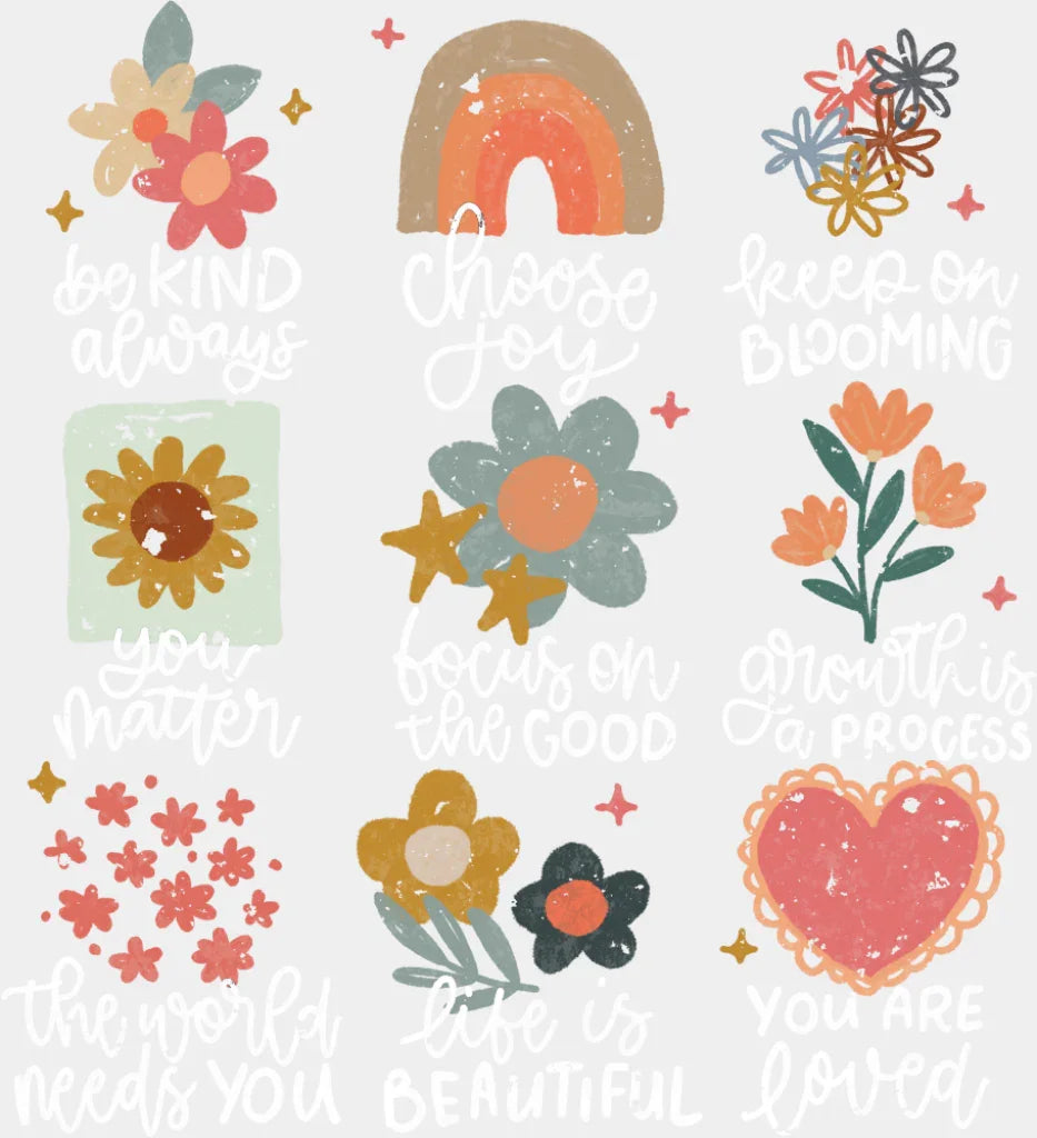 Flowers Heart Rainbow - Mental Health DTF Transfer Adult Unisex - S & M (10’’) / Light Color Design (See Imaging)