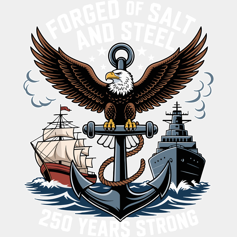 Forged Of Salt And Steel - Navy DTF Transfers - Adult Unisex - S & M (10’’) / Light Color Design (See Imaging)