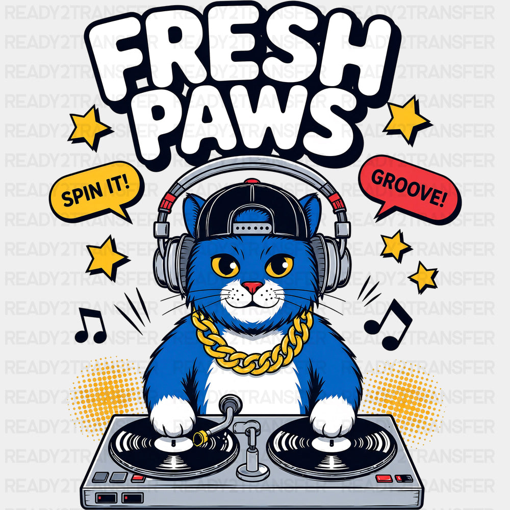 Fresh Paws Spin It - Music DTF Transfers - Adult Unisex - S & M (10’’) / Dark Color Design (See Imaging)