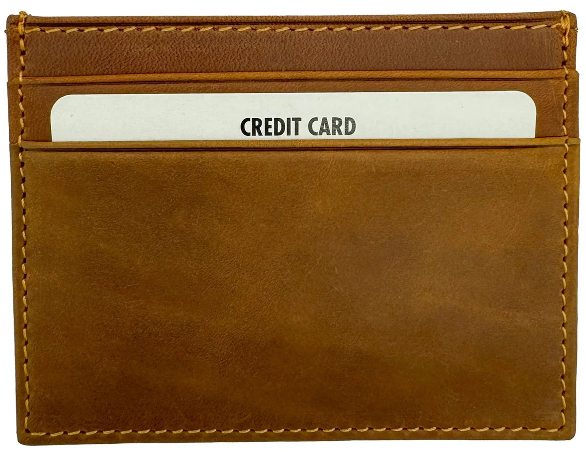 Custom Engraved Leather Credit Card Holder Transfer Kingdom Light Brown