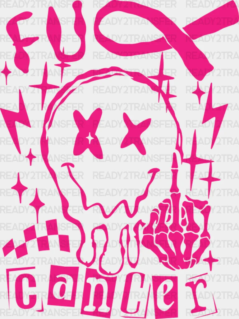 Fu Cancer Smiley - Dtf Transfer Adult Unisex S & M (10’’) / Pink Color Design (See Imaging)