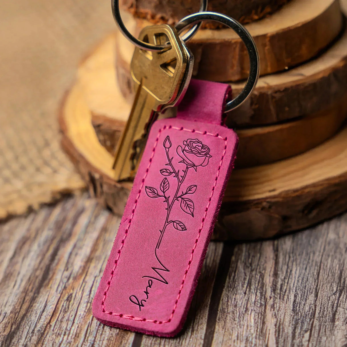 Custom Engraved Leather Keychain – Rectangle
