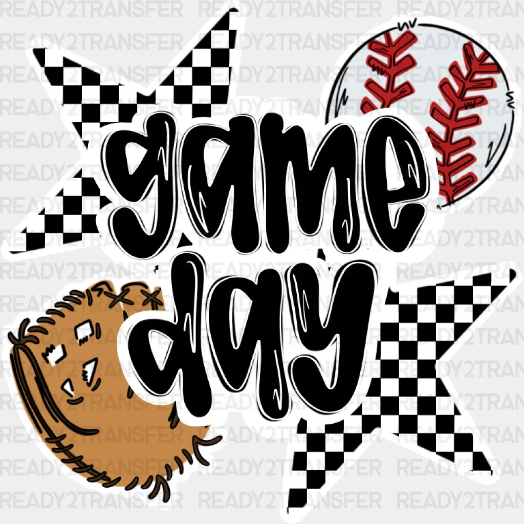 Game Day Checkered Stars Design - Baseball Dtf Transfer Adult Unisex S & M (10’’) / Light Color