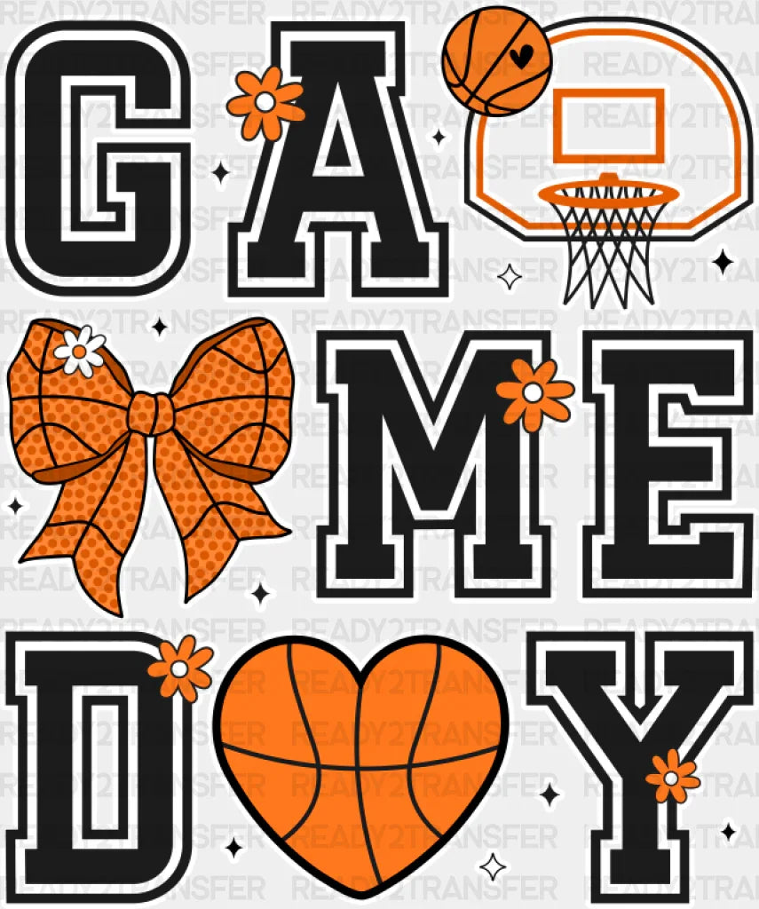 Game Day Ribbon Heart Hoop - Basketball Dtf Transfer Adult Unisex S & M (10’’) / Light Color