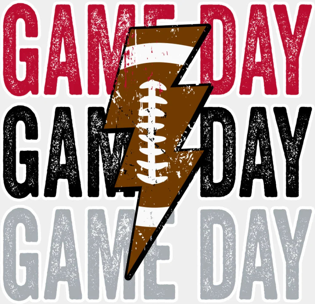 Gameday Football Lightning Bolt - Game Day DTF Transfer Adult Unisex - S & M (10’’) / Light Color Design (See Imaging)