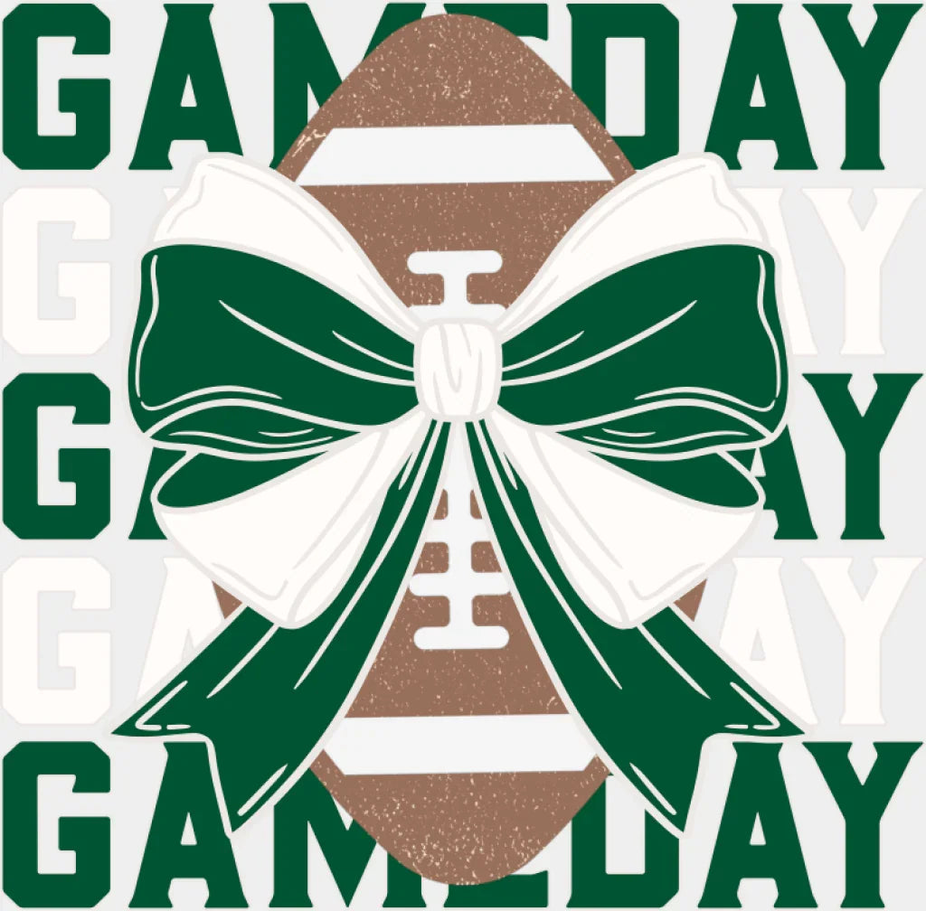 Gameday Green And White Ribbon - Game Day DTF Transfer Adult Unisex - S & M (10’’) / Light Color Design (See Imaging)